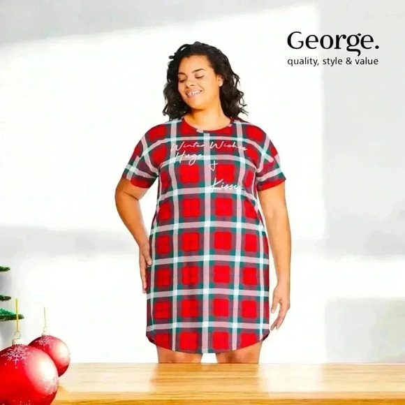 NWOT  George Plus Women's Crew Neck
Nightgown, 3X, Red, Green & White 🎄 - Picture 1 of 8